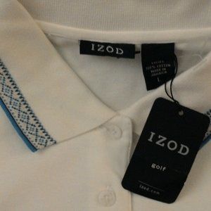 Izod women's cream with teal trim golf shirt, size L
